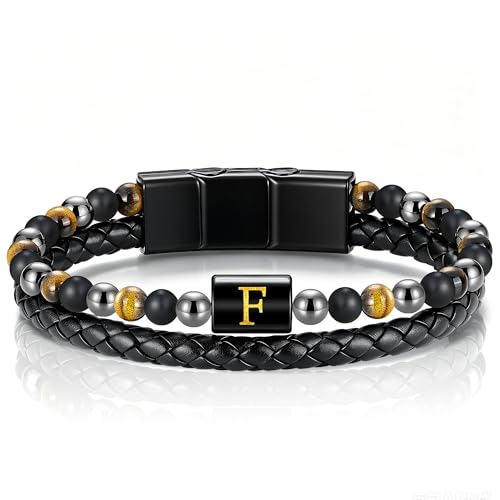 OUTSTHAND Leather Bracelets for Men,Initial Mens Bracelet Gifts for Men