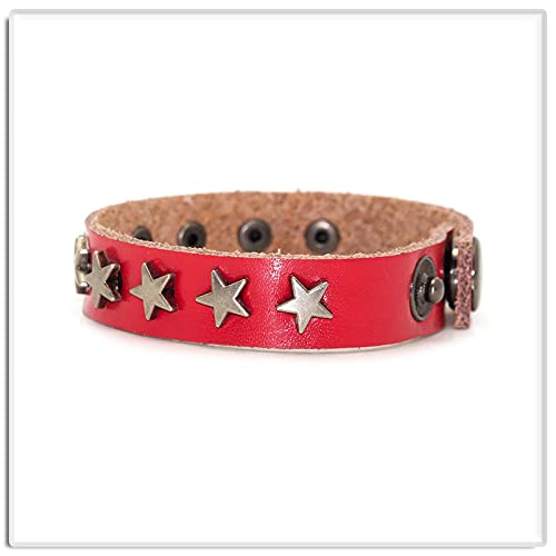 Image of Xusamss Hip Hop Alloy Star Wristband Leather Cuff Bracelet,7.5inches