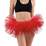 Zando 80s Halloween Costumes for Women Tutu Tulle High Waist Layered Ballet Skirt Adult Dance Princess Dress Ruffle Fluffy Halloween Red One Size