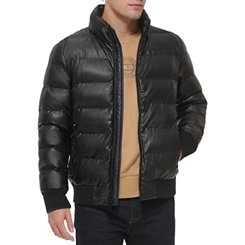 Tommy Hilfiger Mens Tommy Hilfiger Men's Midweight Quilted Faux Leather Bomber, Black, Small4
