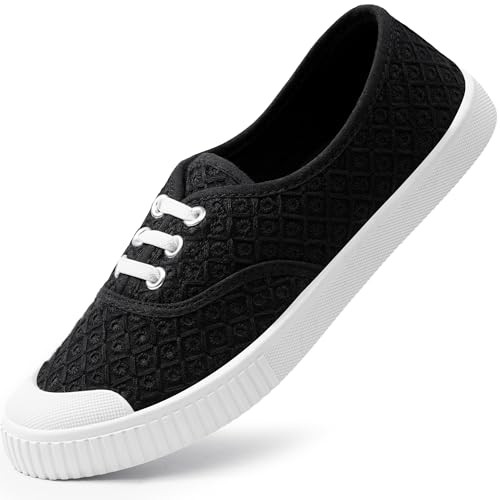 Harvest Land Womens Canvas Shoes Ladies Fashion Trainers Low Top Slip on Sneaker Flower Black UK8