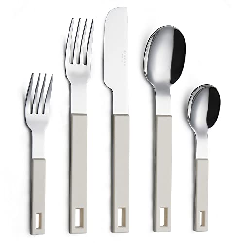 ANNOVA Silverware Set 20 Pieces Stainless Steel Cutlery Color Block Handle Modern Style Flatware - 4 x Dinner Knife; 4 x Dinner Fork; 4 x Salad Fork; 4 x Dinner Spoon; 4 x Dessert Spoon (Cream, White)