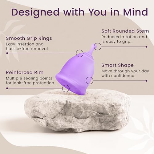 EcoBlossom Reusable Menstrual Cup Set - The Most Reliable Medical Grade Silicone Period Cups - Comfortably use for 12 Hours (2 Large Cups)