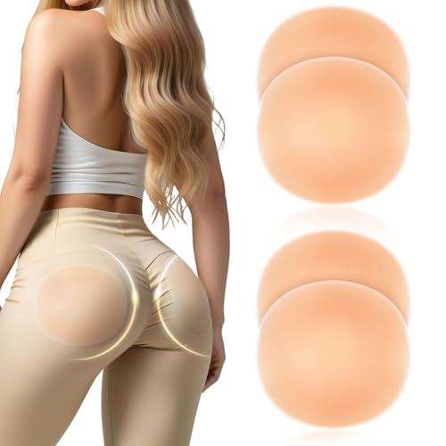 2 Pairs Silicone Butt Pads for Women Silicone Hip Pads Adhesive Reusable Fake Buttock Lifter Non-Slip Hip Enhancer Skin Tone Thick