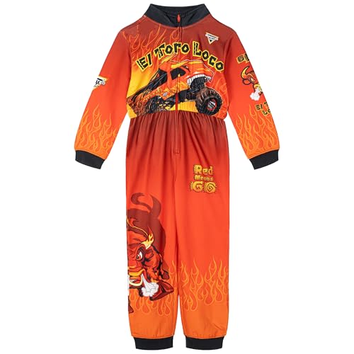 Monster Jam El Toro Loco Toddler Boys French Terry Racing Zip Up Coverall Orange 4T