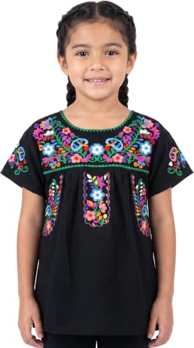 Image of YZXDORWJ Mexican Blouse for Girls Traditional Embroidered Summer Short Sleeve Peasant Blouse for Kids