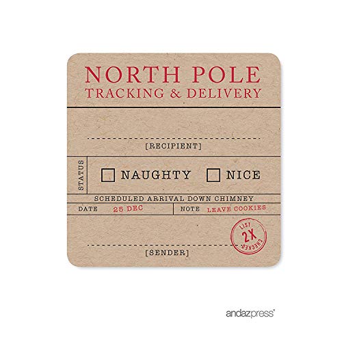 Andaz Press Christmas Collection, Square Gift Label Stickers, North Pole Tracking, 40-Pack, Unique Christmas Stationery, North Pole Sticker, Present Packaging North Pole Stamp North Pole Stamp Sticker