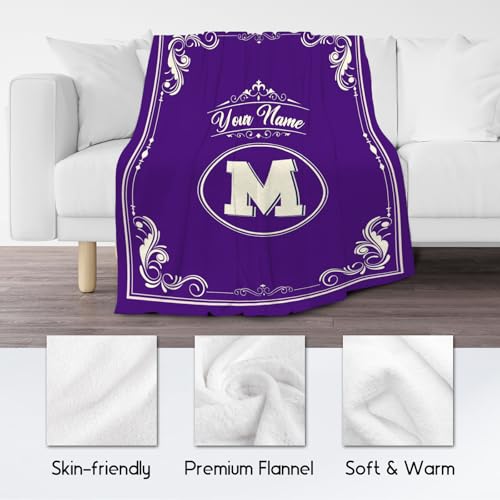 Personalized Blanket with Name, Initial Throws Gift for Girls, Soft Anniversary Birthday Gifts for Her, Cozy Flannel Throw Blankets for Couch Sofa, 40x50 Inches