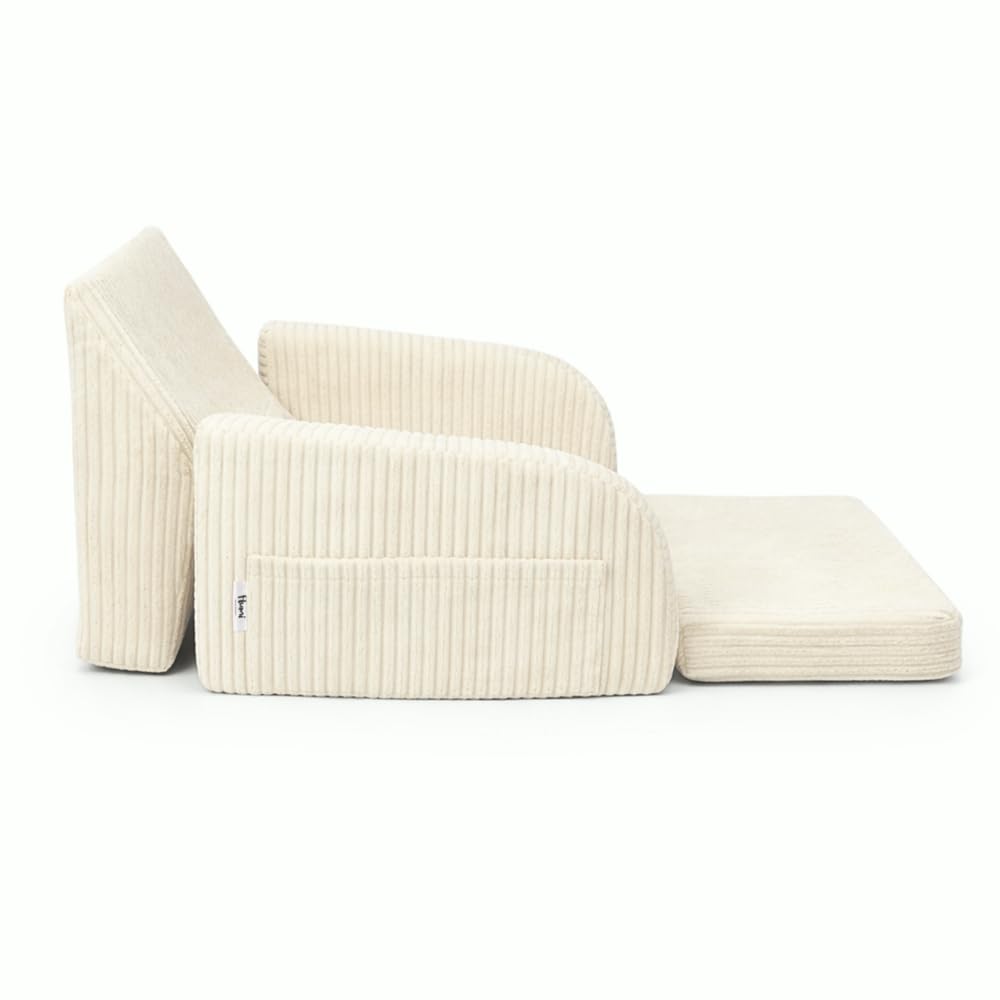 Flumi Fauteuil Enfant Mousse Convertible personnalisé 2 en 1 avec prénom, canapé Enfant dépliable pour Chambre bébé ou Enfant, Housse Amovible Lavable (Velours côtelé crème)
