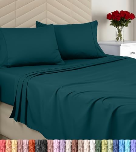 Image of Utopia Bedding Queen Sheet Set, Soft Microfiber 4 Piece Bed Sheets with 15 inch Deep Pocket - Easy Care Brushed Microfiber (Queen, Teal)