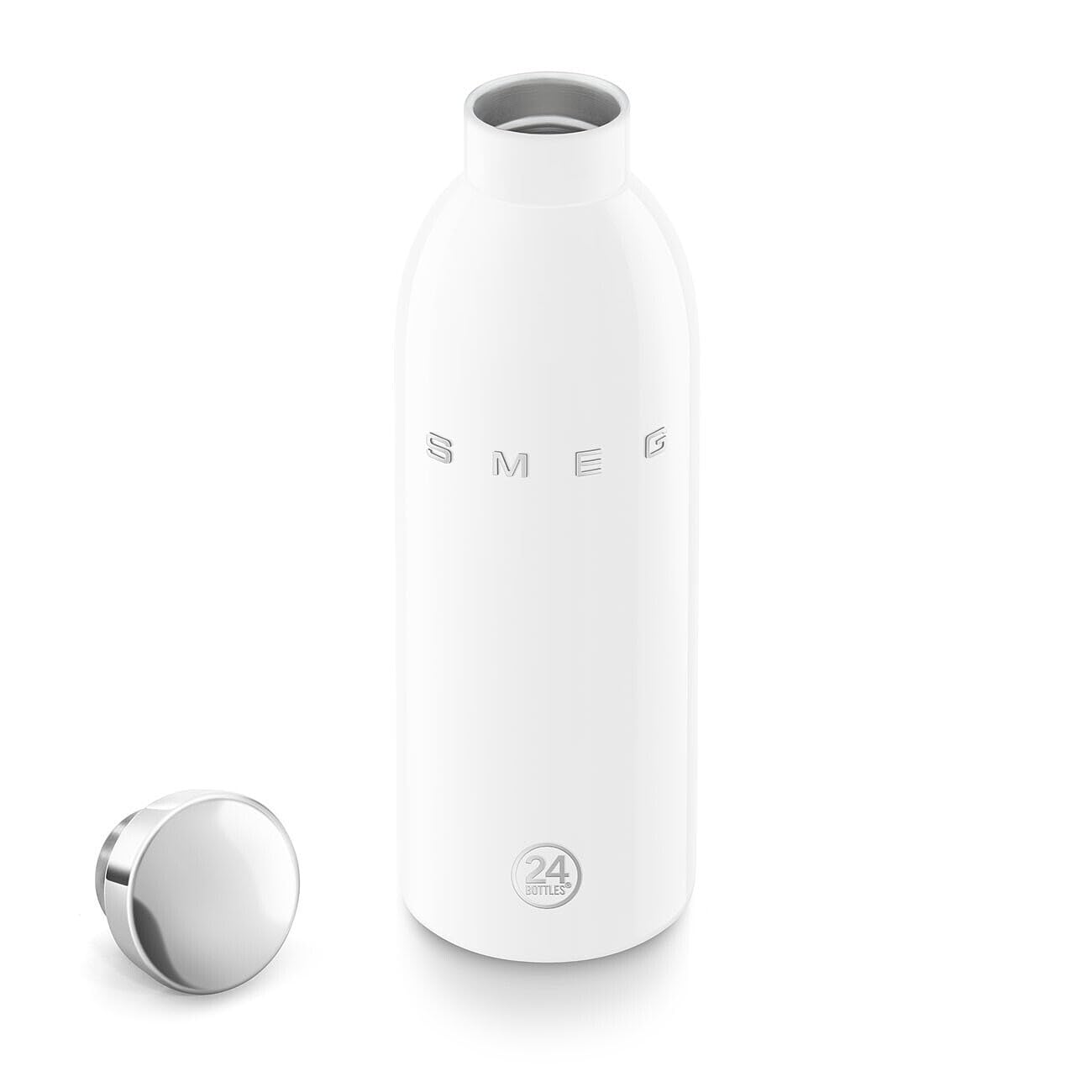 Smeg x 24Bottles Clima Bottle, 500 ml Isolierte Edelstahl Trinkflasche WBF01WH, Doppelwandige Isolierung und Luftdichter Verschluss, 24h Kalt & 12h Heiß, Weiß