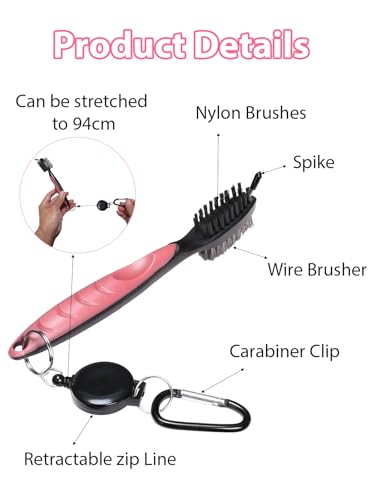 LOOPES 4PCS Golf Towel and Club Groove Cleaner Brush Set, Pink, White and Light Pink - Image 6