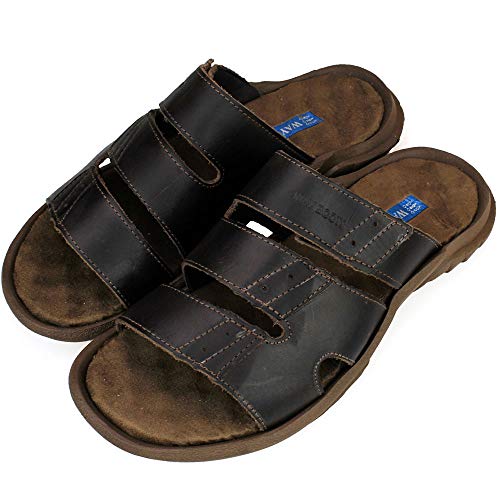 Chinelo Sandália Masculina Em Couro Marrom De Tiras Way Boots