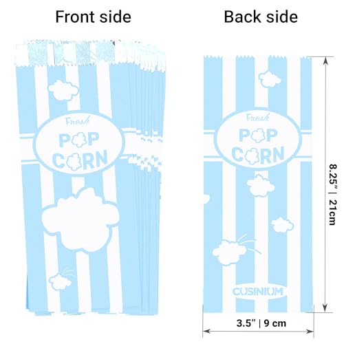 Image of CUSINIUM 1oz Pastel Blue Paper Popcorn Bags (100-pack) - Carnival Theme - Customizable