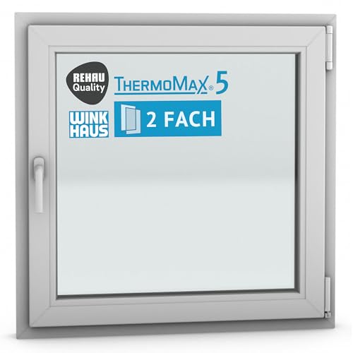 ThermoMax 5 Classic Kunststoff-Fenster, Uw-Wert 1,3, BxH: 90x90cm / 900x900mm, DIN rechts (Griff links), mit 2-fach Wärme-Isolier-Verglasung, Winkhaus Sicherheitssystem & Rehau Profil