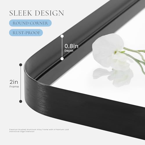 Image of DUMOS Black Metal Bathroom Mirrors for Over Sink, 30x21 Inch Wall Mounted Vanity for Restroom, Farmhouse, Corner, Horizontally or Vertically Hanging