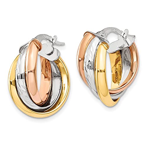 Diamond2Deal 14k Yellow Gold Tri-Color Hoop Earring (L-21 mm W-6 mm)3