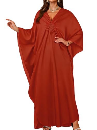 Image of Kaftan Dresses for Women V Neck Caftans Batwing Sleeve Beach Cover Ups | JILUVIN Plus Size Long Floral Print Dress, Loose Fit Maxi Casual Moomoo, Lounge House Mumu Nightgown Summer Vocation 2026