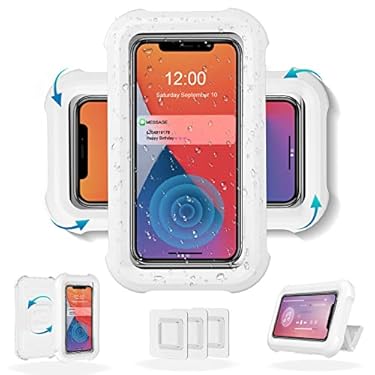 AMAZON - LC-dolida Shower Phone Holder Waterproof 480 Rotation Shower Phone Stand Case Mount for Bathroom Batheub Kitchen Wall Mirro Compatible with iPhone 14 13 12 11 Pro Max XS XR up to 6.8″ Cell Phone