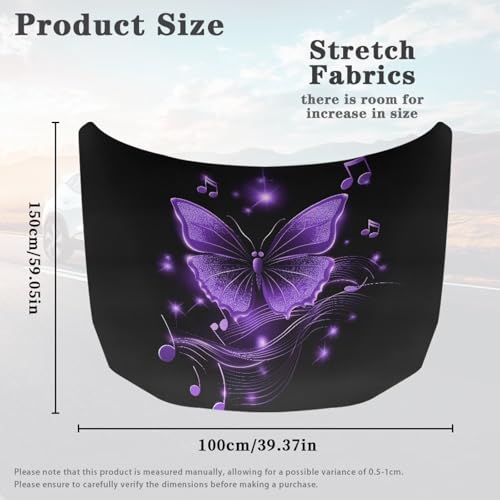 Image of Car Hood Cover Protector,Easy to Clean Polyester Breathable Print Polyester Hood Covers for Cars,Decoration Universal Car Accessories Purple Butterfly Pattern Design