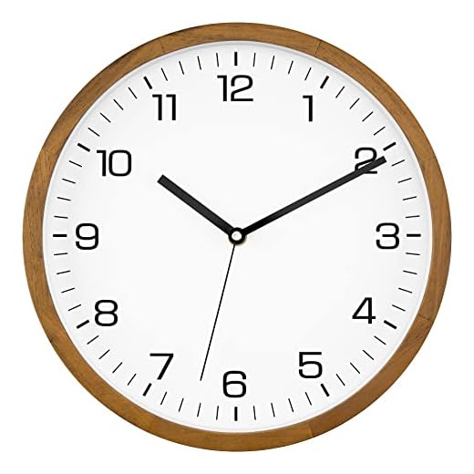 Foxtop Wood Wall Clock 12 Inch Silent Non-Ticking Battery Operated Quartz Round Wooden Wall Clock Decorative for Kitchen Bedroom Living Room Home Office Decor