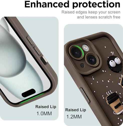 Image of SHINESTAR Back Cover for iPhone 15 Plus - 3D Cartoon Coffee & Eyes Design | Soft Silicone Shockproof Case with Full Camera Protection | Cute & Playful Phone Cover - Brown