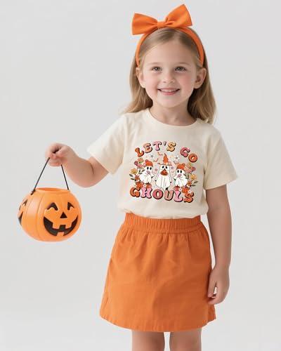 Halloween Shirts for Girls Pumpkin Ghost Graphic Tshirts Cotton Short Sleeve Tee 2-12 Years2