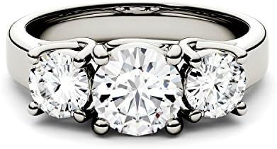 Charles & Colvard Women's Forever One Round 6.5mm Three-Stone Moissan Ring, Size 11, 2.00cttw DEW (D-E-F)