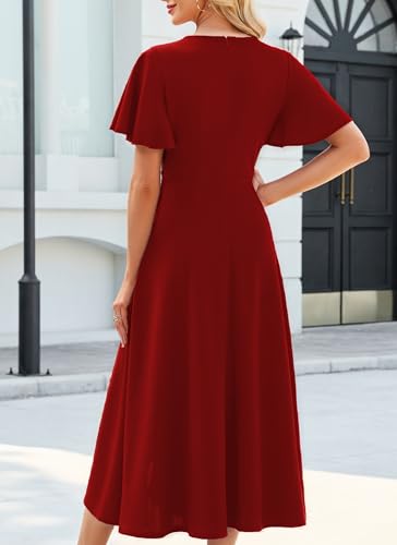 Image of QMZ Wedding Guest Dresses for Women V Neck Cocktail Dress Ruffle Sleeve A Line Evening Party Formal Dresses for Women