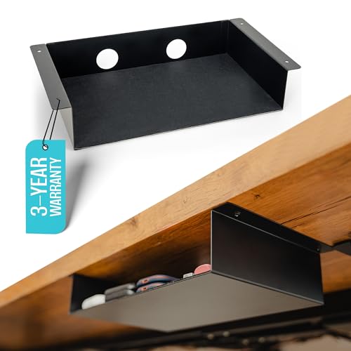 COREMINDED Under Desk Storage Shelf - Carbon Steel Under Desk Tray with Cable Management, Mountable...