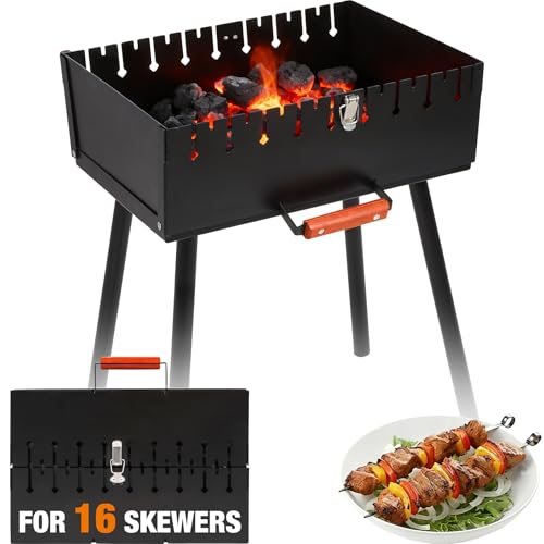 Lineslife Portable Charcoal Grill Foldable Heavy Duty Metal Mangal BBQ Kabob Grill for Outdoor Backyard Camping Picnic Travel Cooking Hiking