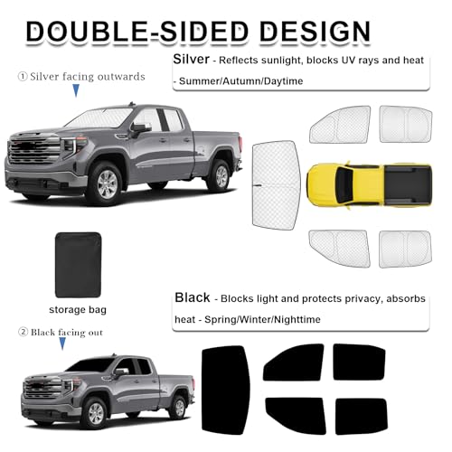 Image of KMF Thicken Sun Shades for 2019-2026 GMC Sierra 1500 & Silverado 1500 Crew Cab Accessories,Car Window Covers Sunshade for Windshield Side, UV Block and Protect Privacy Blackout for Camping Relax 5pcs