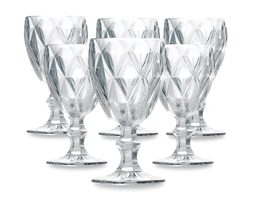 Conjunto de 6 Taças Água Vinho Suco Vidro Diamond Transparente Detalhes em Alto Relevo Capacidade de
