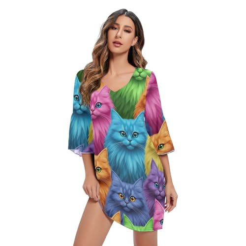 Robe en mousseline de soie motif chat pour un style chic