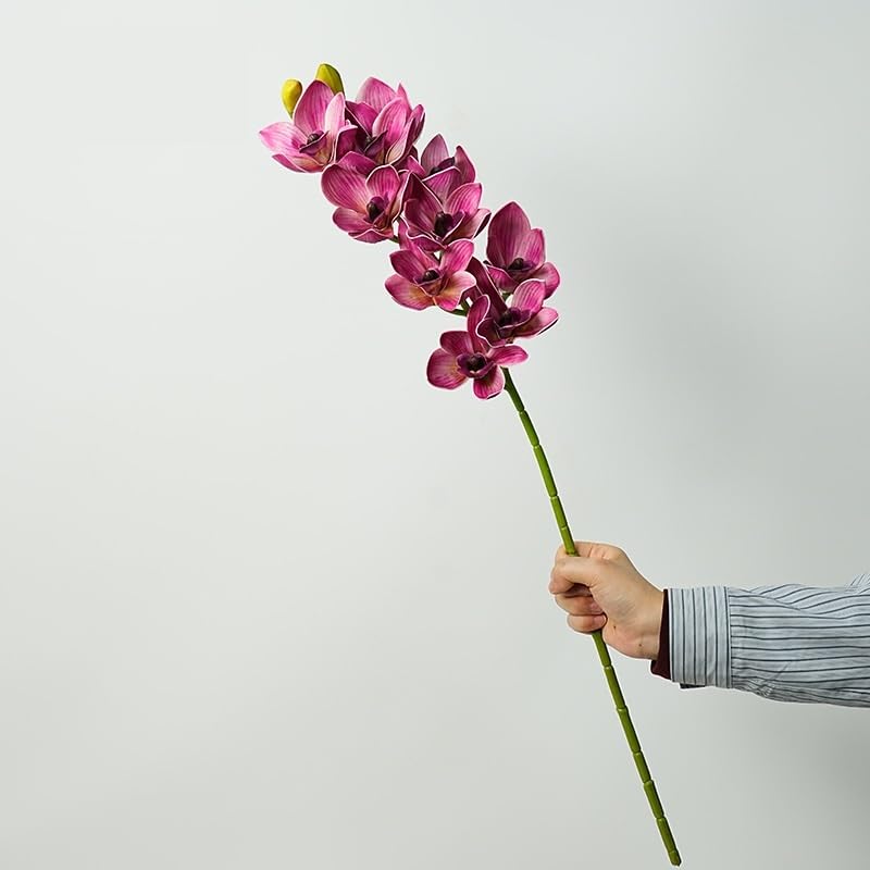 künstliche Blumen 2 Stück künstliche Cymbidium-Orchideen-Blumenpflanze, 3D-Druck, Vanda 10 Köpfe, Latex-Phalaenopsis-Blume for Zuhause Decoration(Rose)