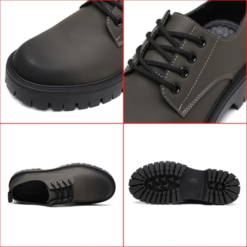 Men's Genuine Leather Platform Lug Sole Dress Shoes Fashion Classic Round-Toe Lace Up Low Top Oxfords Shoes British Casual Business Formal Derby Shoes2