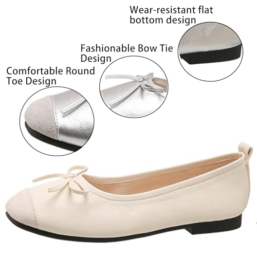 Women's pu Fashion Bow Tie Round Toe Soft Ballet Flat Shoes Comfortable Breathable Slip On Flat Dress Shoes for Wedding Party Prom3