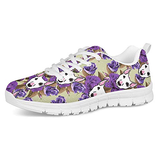 Amzbeauty Damen Laufschuhe Mesh Schuhe Turnschuhe Mesh Sneakers Fitness und Joggen rutschfest 2-8UK, Gelb - Bullterrier Flower 2 - Größe: 39 EU Cover