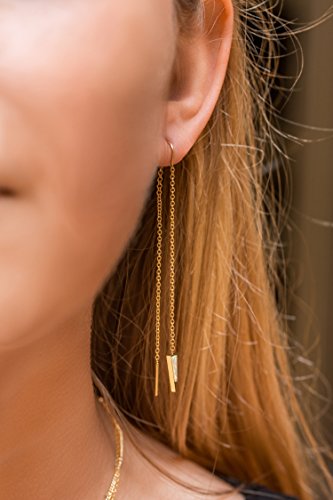 Benevolence LA Dagger Threader Triangle Earrings | Gold Dipped Earring | Dangle Drop Long Chain Double Piercing Accessories for Women | Gifts for Mom, Girlfriend, Sister4