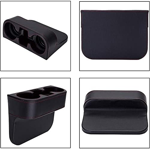 AULESSE Car Seat Organizer, Console Side Pocket with Leather Cover, Universal Car Cup Holder for Front Seat, Storage Box, Black