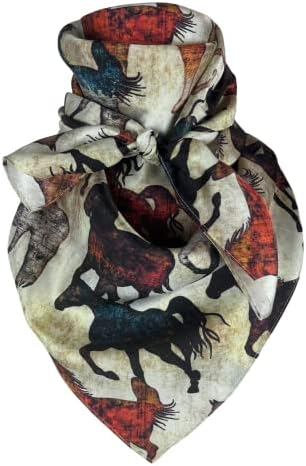 Austin Accent Cowboy Bandana 100% Silk Scarf Wild Rag 34 Inch Multiple Colors (Watercolor Horses) 34inch x 34inch