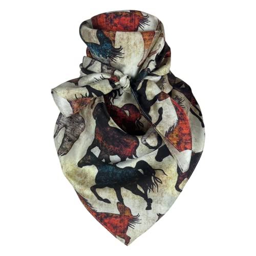 Austin Accent Cowboy Bandana 100% Silk Scarf Wild Rag 34 Inch Multiple Colors (Watercolor Horses) 34Inch X 34Inch #TOP1