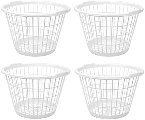 Set of 4 White Lightweight Plastic One Bushel Capacity Laundry Baskets