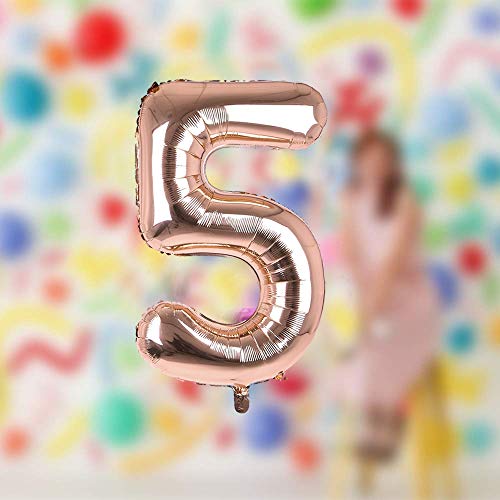 Image of AMFIN Number 5 Foil Balloon Number Balloons Five Number Foil Balloon - Rose Gold