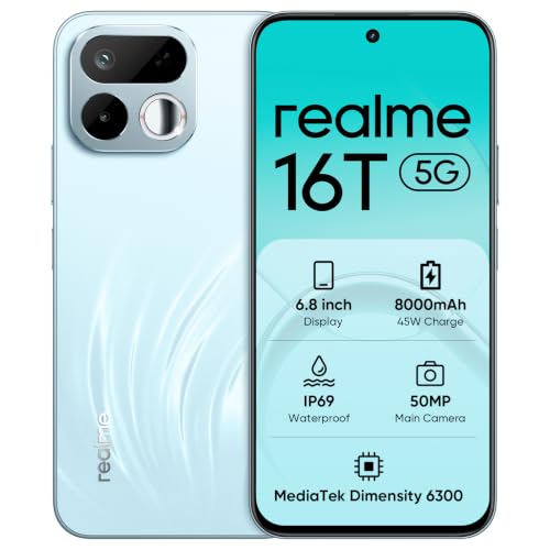Image of realme 16T 5G Smartphone 6GB+128GB, 8000mAh Battery,45W Fast Charging, 6.8 inch 144Hz Display,Rear 50MP+Front 16MP, Dimensity 6300, IP69, AI Camera, Green
