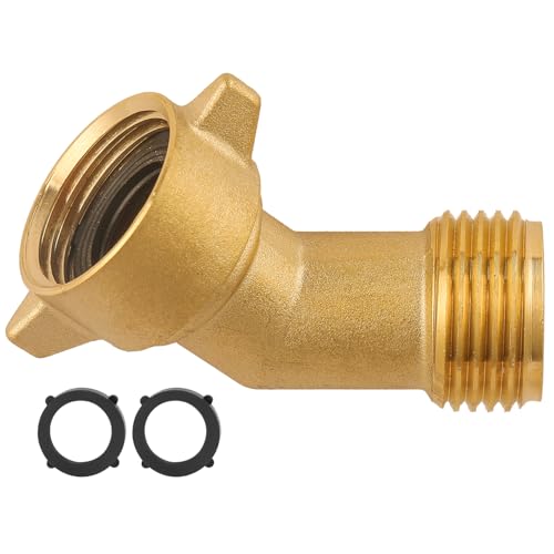 Image of 45-Degree Hose Elbow For RVs - Solid Brass Construction, Features Convenient Easy Grip Connector,For RV Water Hoses, Residential Outdoor Faucets, & More- 1-Pack