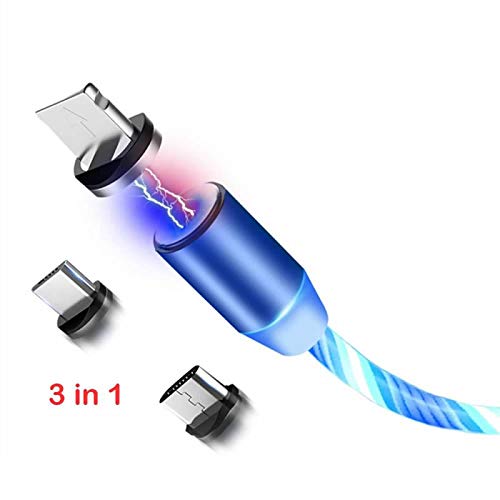 superior ZRL® magnétique Chargeur Câble 3.3ft pi 360°Rond avec indicateur LED Streamer 3in1 USB C et câble pour Micro USB pour Phone X XS XR 8 7 Samsung S10 S10 + S10e (Pas pour Data Sync)