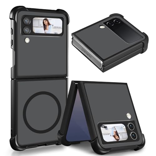 CICIBER for Samsung Galaxy Z Flip 4/3 Case for Mag-Safe [Shockproof Military-Grade Protection] Matte Translucent Magnetic Bumper Phone Case for Samsung Z Flip 4/3 Black