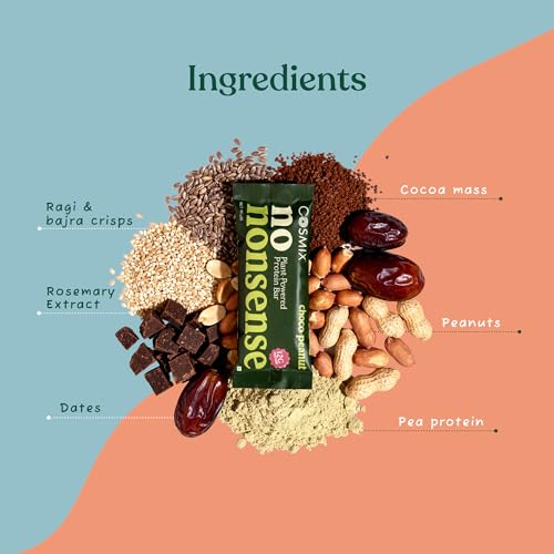 Image of Cosmix No-Nonsense Protein Bar | Choco Peanut | 12g Complete Plant Protein + 6g Fibre | No Added Sugar or Preservatives | Gluten & Lactose-Free, Gut-Friendly | 45g Bar