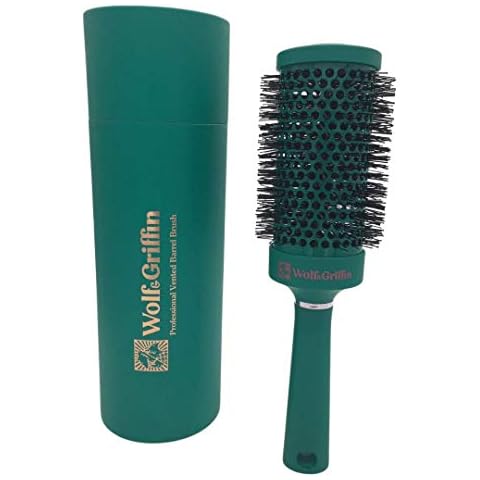 Wolf & Griffin Professional Vented Barrel Brush | Round Brush for Blow Drying | Extra Large Round Hairbrush | Ceramic Ionic Hairbrush | Jungle Green | Size 4-5.3 cm Cover